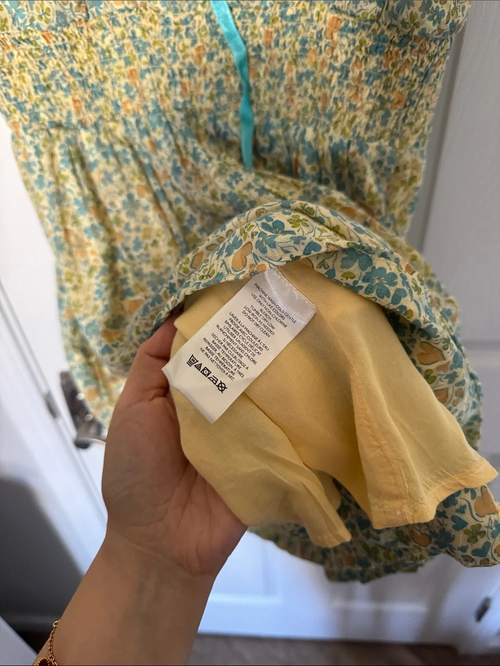 Free people Floral Ruffled Mini Dress in Yellow & Teal